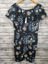 NWT LOFT Navy Blue Floral Shortsleeve A-line Dress Women's Size 2