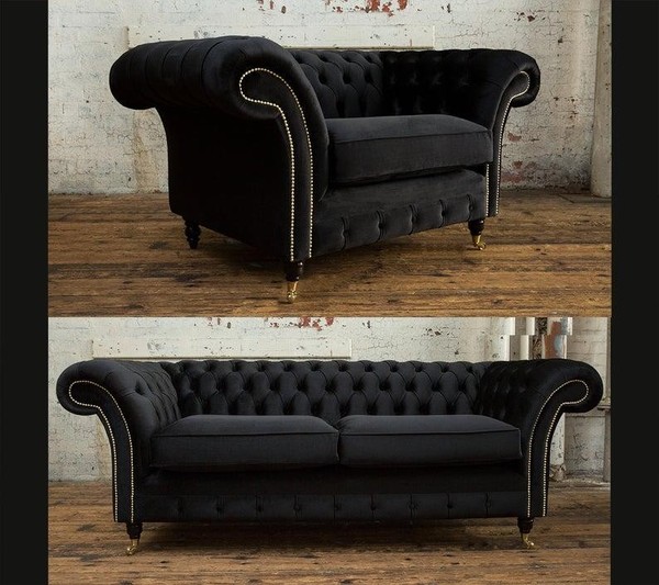 3+2+1 Sofagarnitur Chesterfield Polster Sofa Sofas Couchen Textil Couch Leder-image