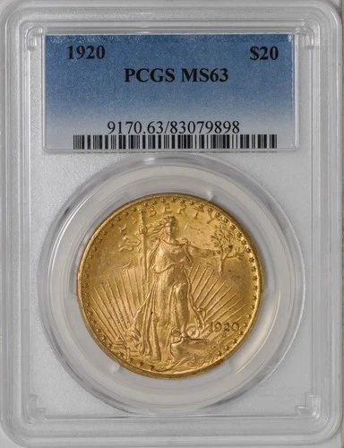 1920 $20 St Gaudens Double Eagle PCGS, MS-63