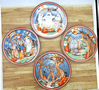 Debbie Mumm Halloween Spooky Town Sakura Set of 4 Salad/Dessert Stoneware Plates