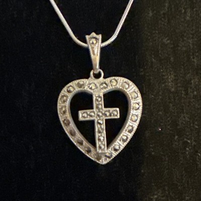  Ann Gale  Sterling Silver  Heart & Cross Pendant With Marcasites 