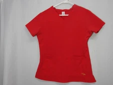 C Saucy Red  Scrub Top Pull Over Medical Nurse Pockets Size S