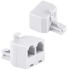 Modular RJ11 Wall Jack Splitter - Reliable Dual Device Connection, White 2-Pack