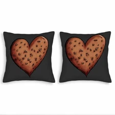 Set of 2 Rustic Heart-Shaped Throw Pillow Covers 18x18in Textured Brown Design 