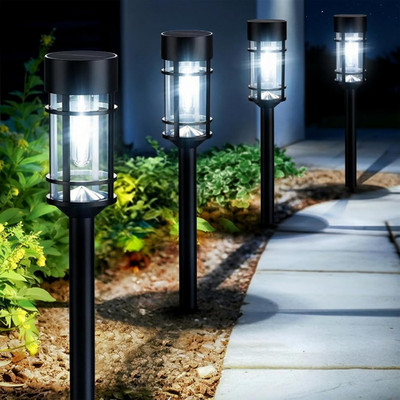 Solar Pathway Lights Outdoor, 8 Pack Metal Glass Solar Lights Outdoor Waterproof