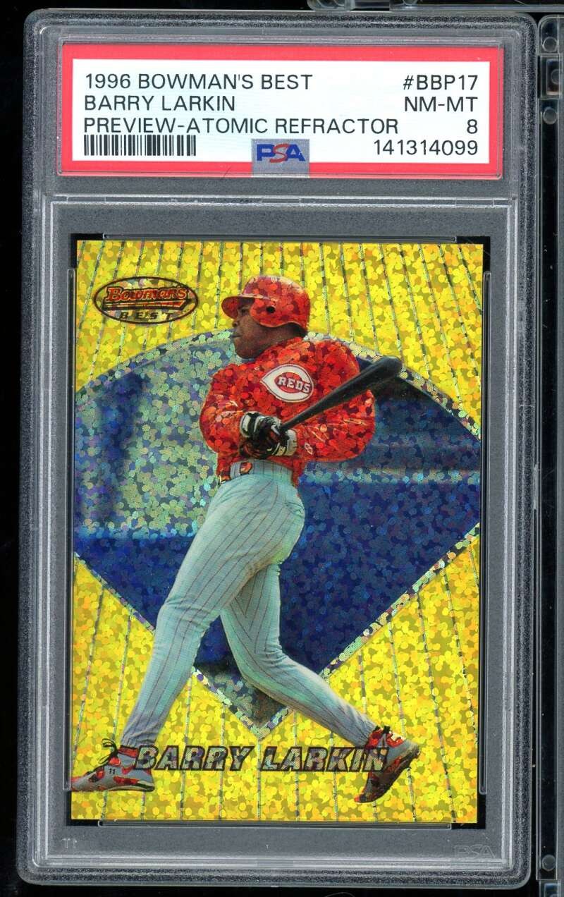 Barry Larkin Card 1996 Bowman's Best Preview Atomic Refractor #BBP17 PSA 8