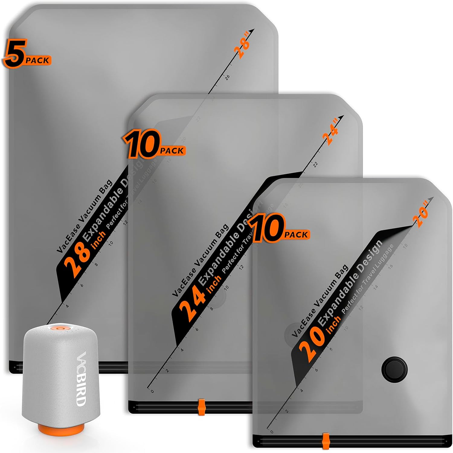 Sac de rangement sous vide avec pompe sans fil lot de 25 pour textiles