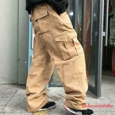 Men Cargo Pants Leisure Loose Baggy Long Multi-pockets Hip Hop Carpenter Pants H