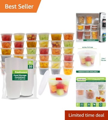 Durable 50-Pack 16oz Plastic Meal Prep Containers - Freezer & Microwave Safe