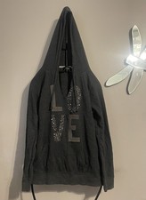 Victoria s Secret Medium Hoodie LOVE Gray Animal Cheetah Print