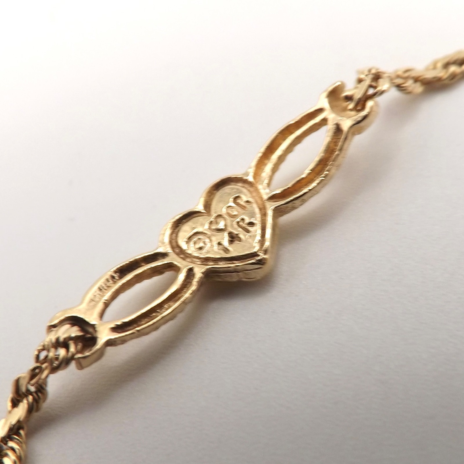 Solid 14k Gold Infinity Heart Bar Bracelet Natura… - image 6