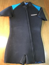 Vtg Henderson Zip Short Sleeve Shorty Wetsuit Black Blue Made In USA SZ Medium