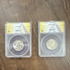 Washington Silver Quarters 1955 & 1958 25C MS64 ANACS Unc Business Strike