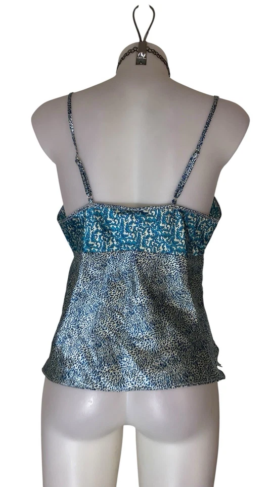 Y2K 90s Womens Blue Floral Leopard Lace Babydoll Grunge Coquette Cami Top Sz M - Image 2 of 4