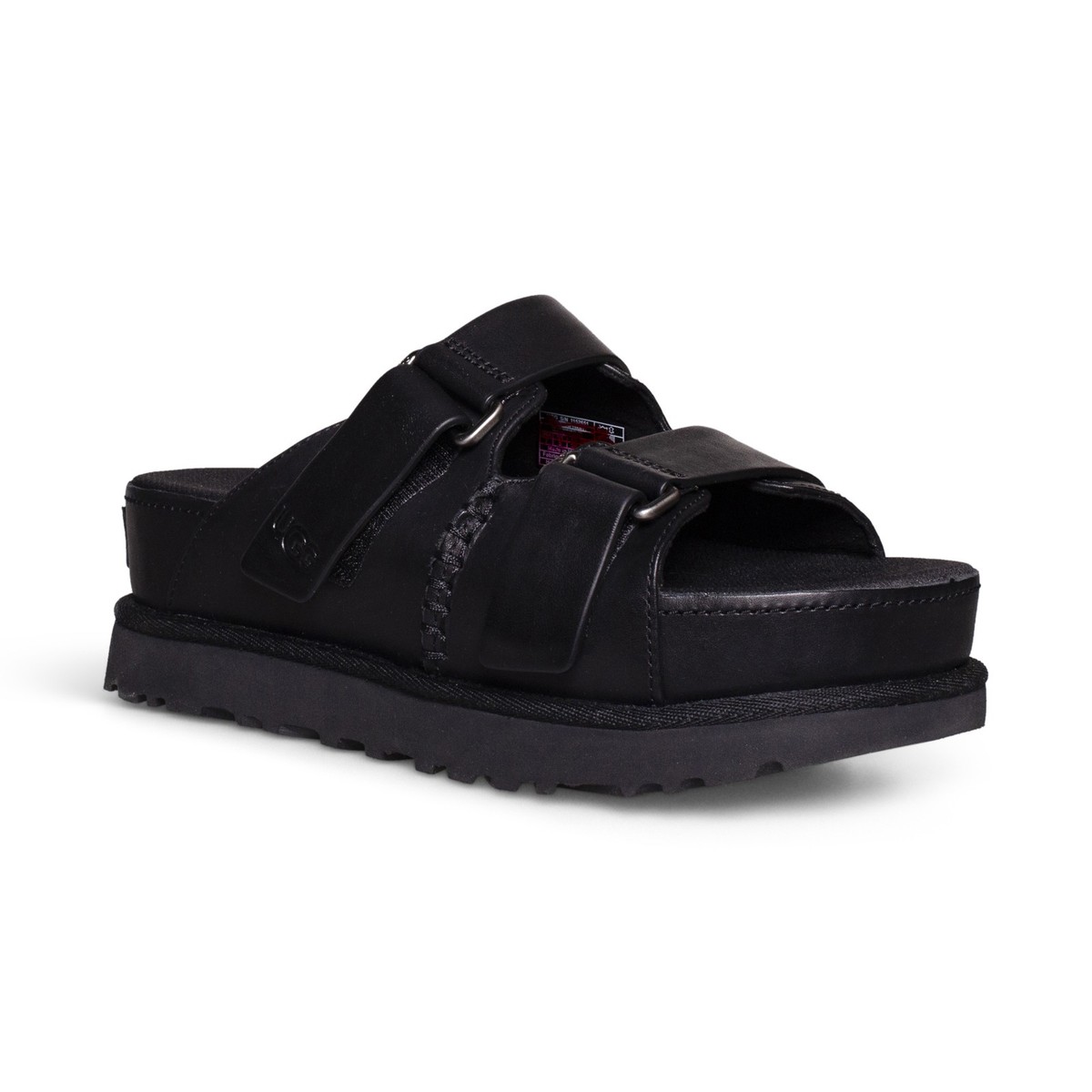 UGG GOLDENSTAR HI SLIDE BLACK LEATHER PLATFORM WOMEN'S