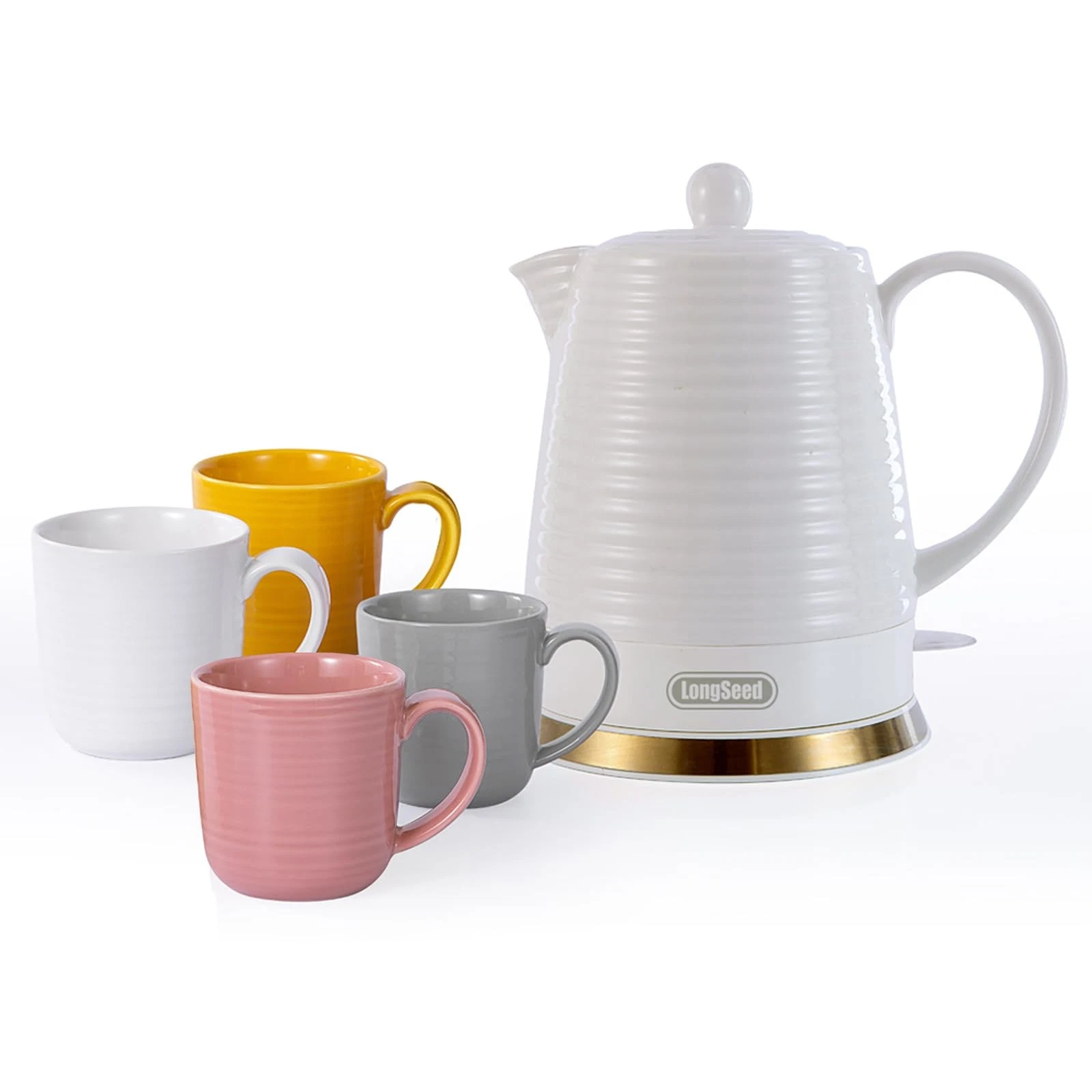 1.26 Quarts Ceramic Electric Kettle with Infuser & Cups Kit, Boil Water Teapo...