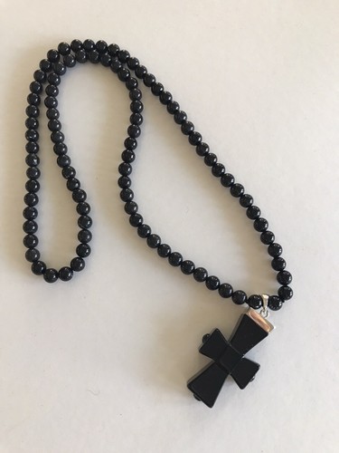 vintage MMA Metropolitan Museum Art Sterling & Black Agate Beaded Cross Necklace - Picture 8 of 8