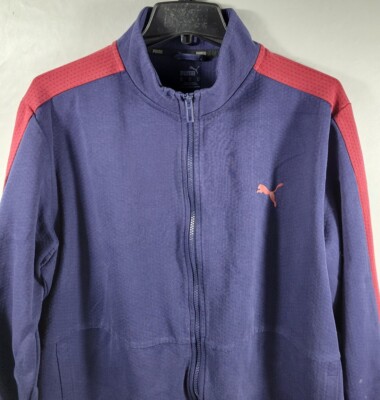 Puma Men's Size XL Fitted Activewear Track Jacket  Zip Up Long Sleeve Blue & Red