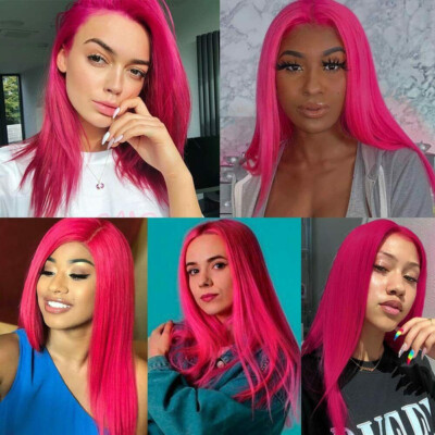 Women Ladys Hot Pink Lace Front Wigs Long Straight Fashion Wigs Synthetic Wigs