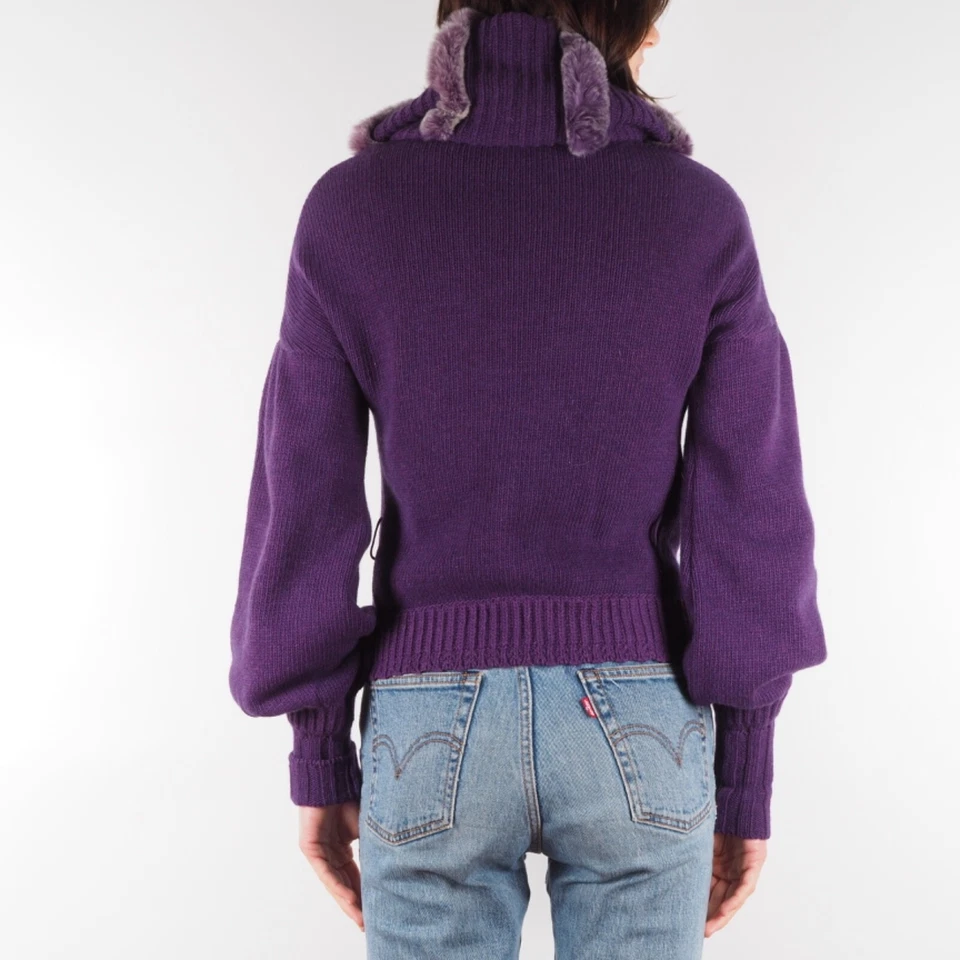 Cardigã Roberto Cavalli Class Vintage Feminino Suéter de Pele Roxa tamanho IT42 US8 - Imagem 2 de 4