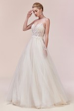 Andrea  Leo A0559-Color:White/Nude-Size 8- Prom/Ball Gown