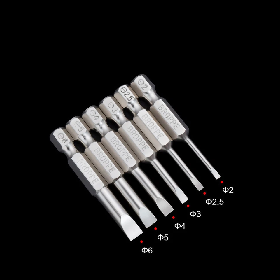 1/4" Shank Flat/Slotted Screwdriver Bits 2 2.5 3 4 5 6 Magnetic Drive Drill Bits - Image 3 of 4