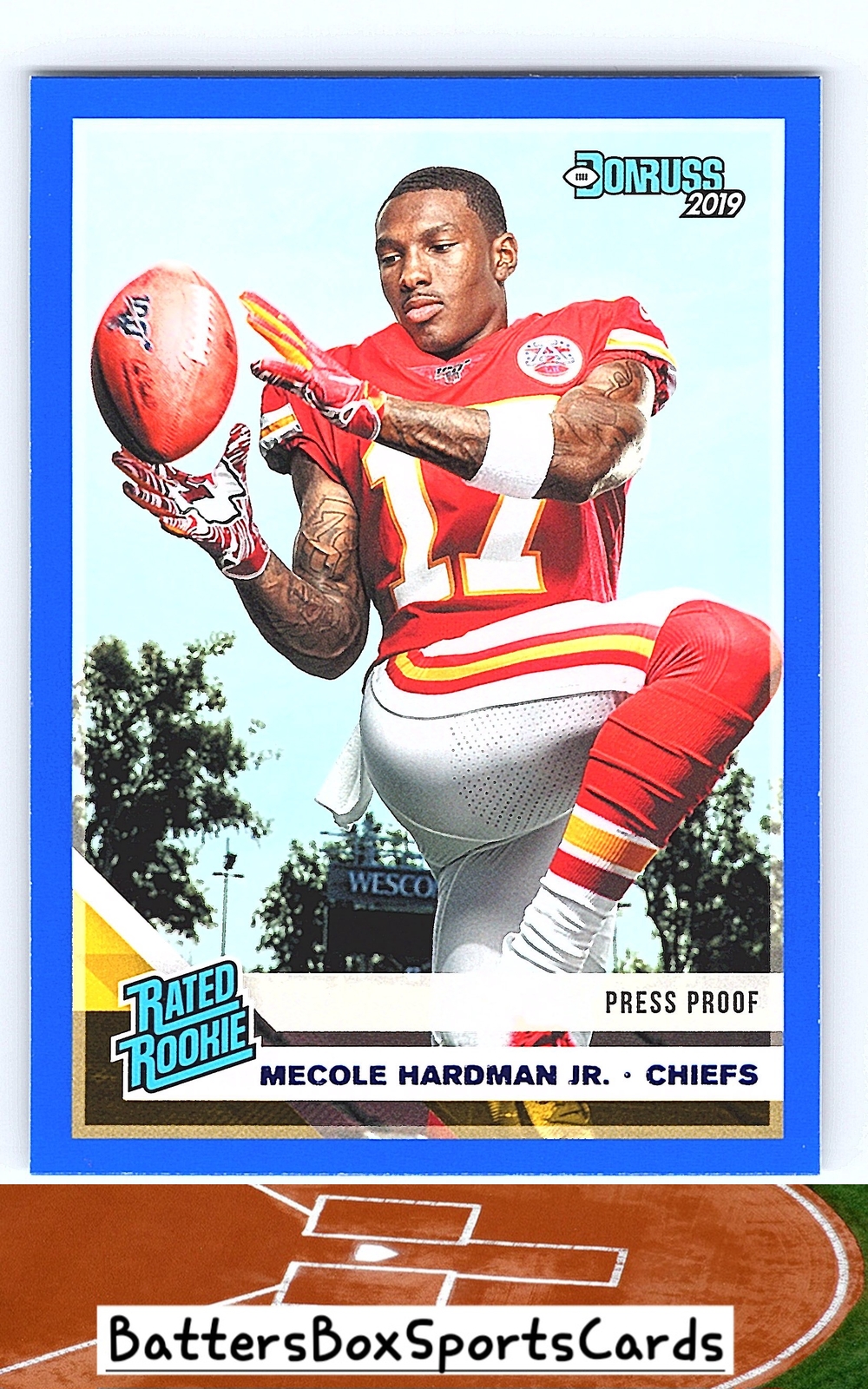 2019 Donruss #325 Mecole Hardman Jr. Press Proof Blue