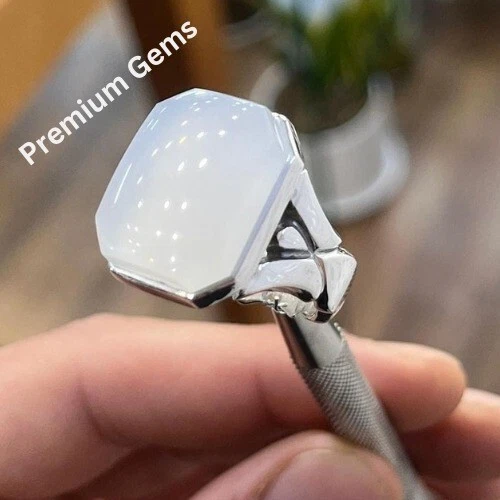 Anillo natural de 7 quilates de duración Najaf para hombre de plata de ley 925 anillo de piedra lunar Foto 4 de 4