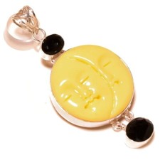 Solid 925 Sterling Silver Black Onyx Gemstone Goddess Two Moon Pendant Jewellery