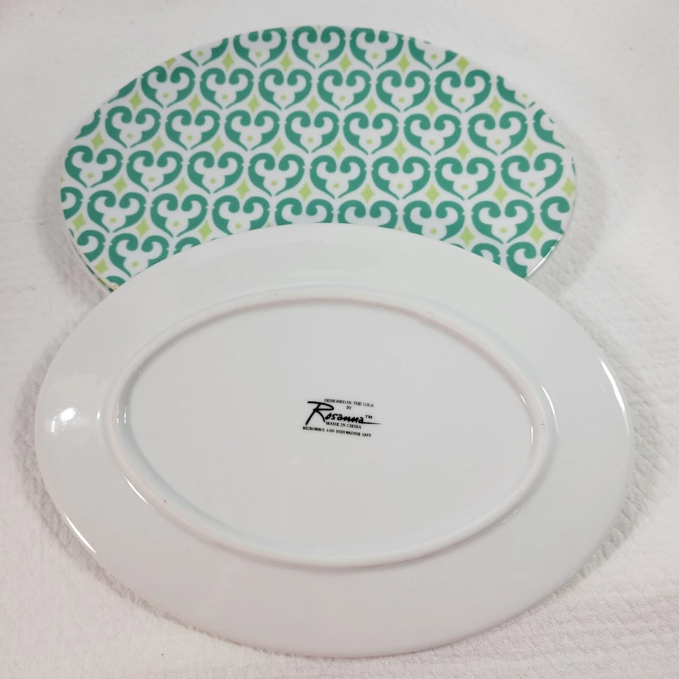 Rosanna Oval Plates Set Of 3 Ornate Green Diamond Scalloped Design 8.5" Retro - Image 3 of 4
