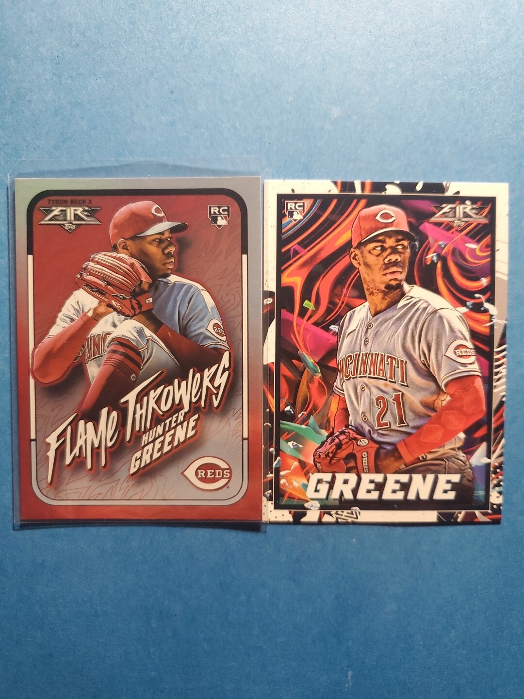2022 Topps Fire Baseball Hunter Greene Base Flame Thrower Card