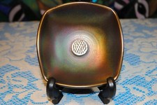 Stunning Vintage Iridized Purple Glass/ Metal/ Pottery Flower Frog