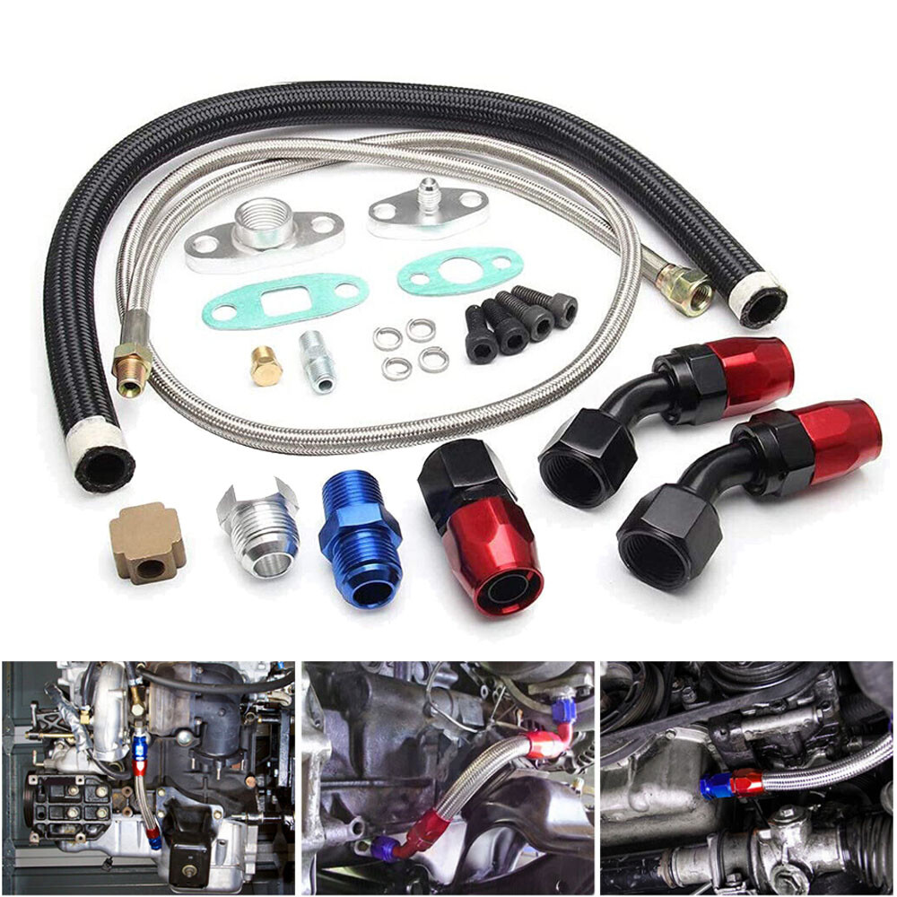 Automalls Universal Turbo Oil Line Kit – T3/T4 T04E Feed & Return Drain Flange