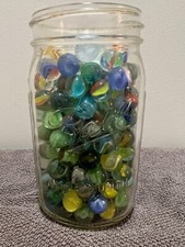 Large Mason jar of Vintage Cat's eye marbles Over 3 pounds 