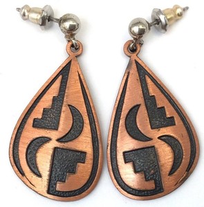 VINTAGE-DANGLING-EARRINGS-COPPER-METAL-PIERCED-EARS-COSTUME-JEWELRY