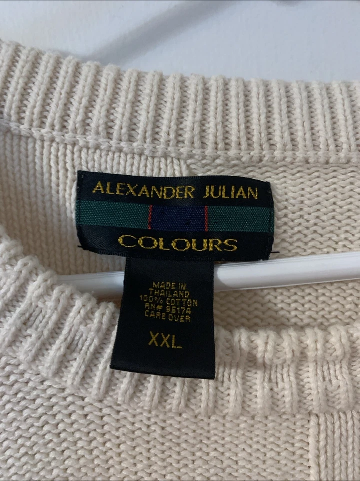 Suéter De Colección Colores Por Alexander Julian Para Hombre Crema Crudo 2X XXL Excelente Foto 2 de 4