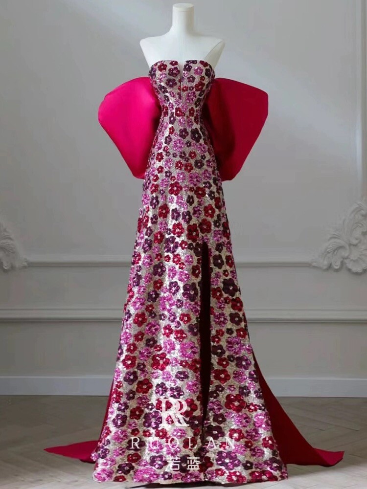 Iheartradio Awards 2025: Epic Red Carpet Fashion! 12 New Pink Celebrity Dress Flower Printing Sequin Women Bow Strapless Ball Gowns