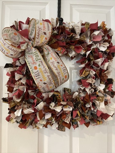 Handmade Rag Wreath 14-inch FALL Square Country Farmhouse NEW | eBay
