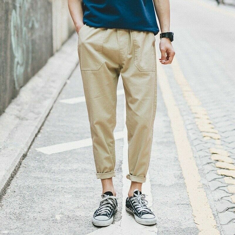 Men's Harem Trousers Cotton Cropped Pants Casual Loose Baggy Men's Harem Trousers Cotton Cropped Pants Casual Loose Baggy