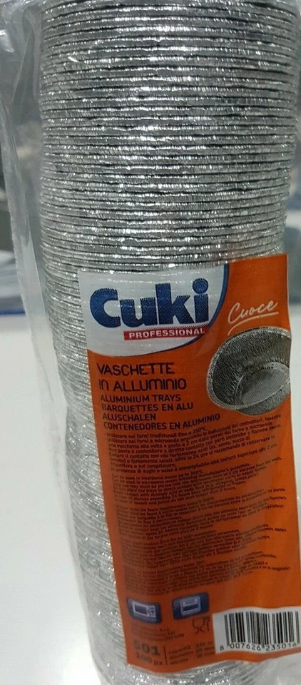 100 PIROTTINI VASCHETTE ALLUMINIO MONOUSO ARGENTO CUKI CONTENITORI FORNO ALIMEN - Immagine 2 di 2