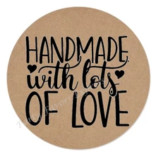 HANDMADE WITH LOTS OF LOVE KRAFT ENVELOPE SEALS LABELS STICKERS SMALL BUSINESS
