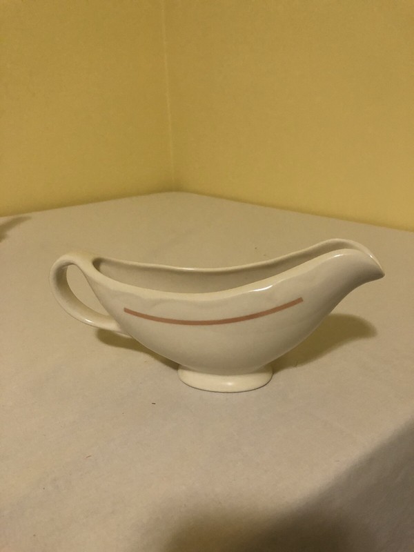 Vintage Homer Laughlin Best China Gravy Boat With Tan Stripe. WB III