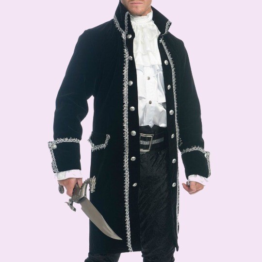 Men's Black Deluxe Pirate Jacket with Pockets Costume, Men's pirate coat image 2