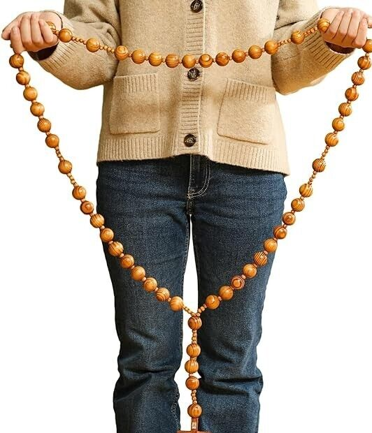 Giant Big Beads Rosario Natural Wood Jesus METAL Cross XL Large 37