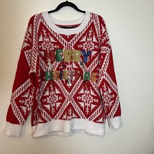 SOFT FUZZY Ugly CHRISTMAS SWEATER Holiday Time Embellished Colorful Sz XL 16-18