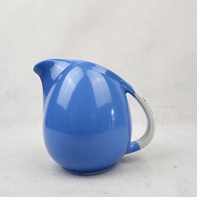 Vtg Hall Rose Parade Pitcher Jug Blue Floral Handle Sani-Grid 1259 Made In USA