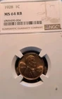 192⁸ Lincoln Wheat NGC MS 64 RB