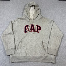 Gap Hoodie Sweatshirt Mens Sz M Grey Fleece Pullover GAP Logo Graphic Heritage