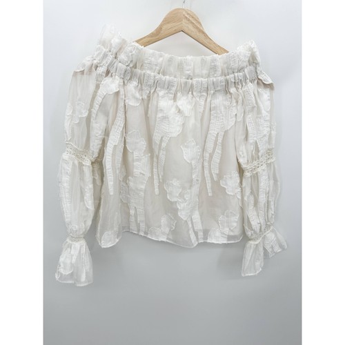 Alexis Raza weißes schulterfreies durchsichtiges Organza-Top Damengröße XS - Bild 2 von 9