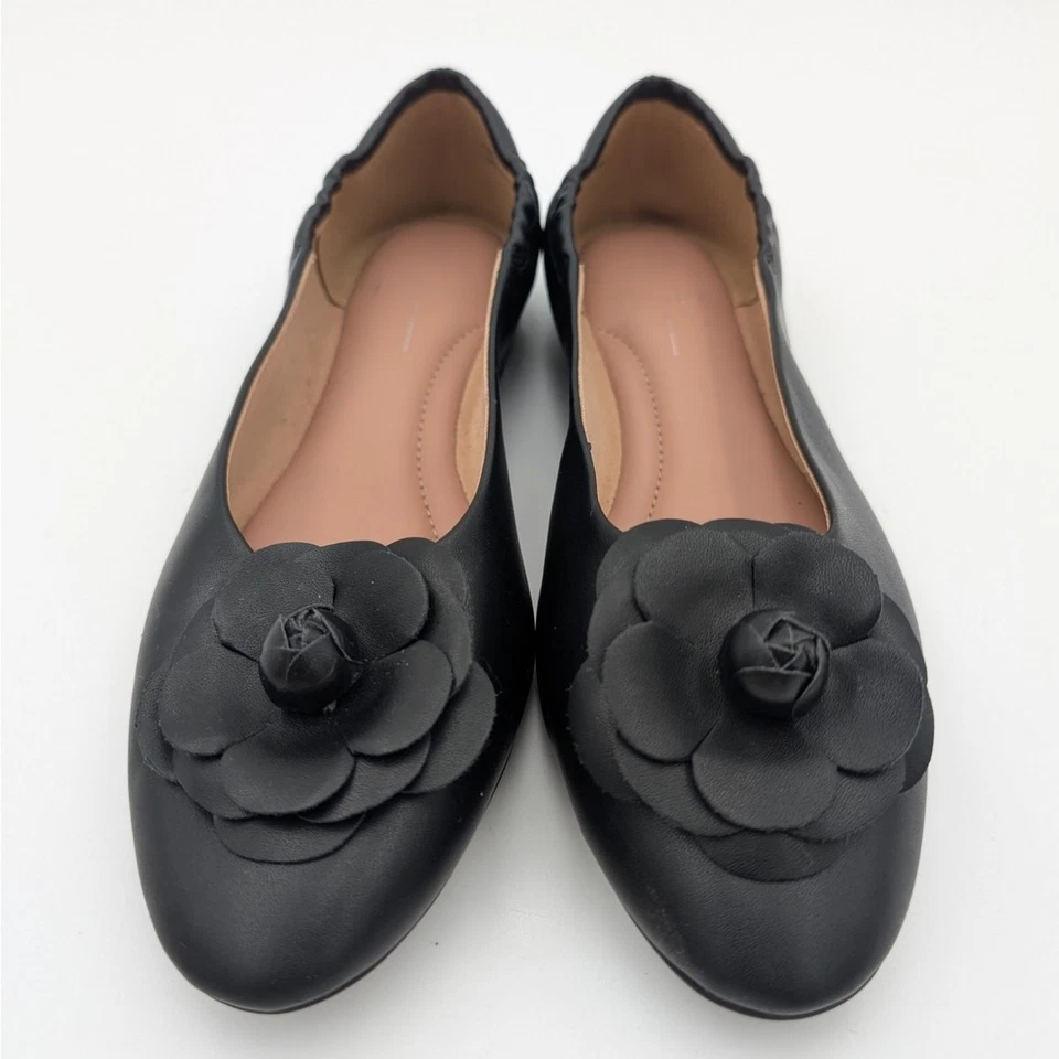 Linea Paolo Floral Ballet Planos Sin Cordones Para Mujer Cuero Negro Talla US7.5M EU38 Foto 2 de 4